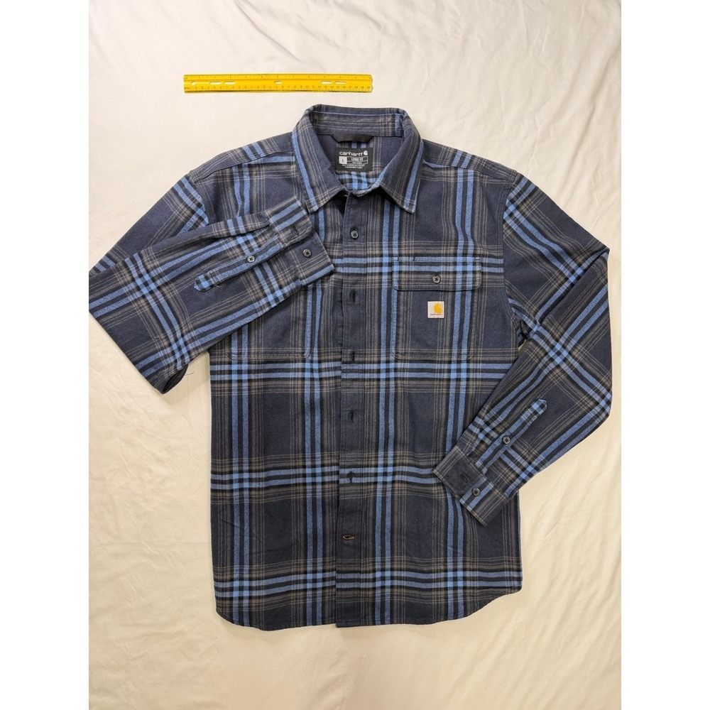 Carhartt Mens Loose Fit Plaid Flannel Shirt Blue Charcoal TW4451-M Size L